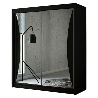 Schwebetürenschrank TWINOS 200 cm, Schrank mit Spiegel, Kleiderschrank - Schwarz