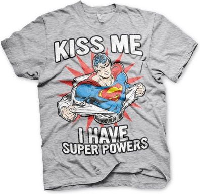 Superman Kiss Me I Have Super Powers T-Shirt Heather-Grey