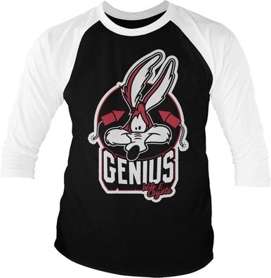 Looney Tunes Wile E. Coyote Genius Baseball 3/4 Sleeve Tee T-Shirt White-Black