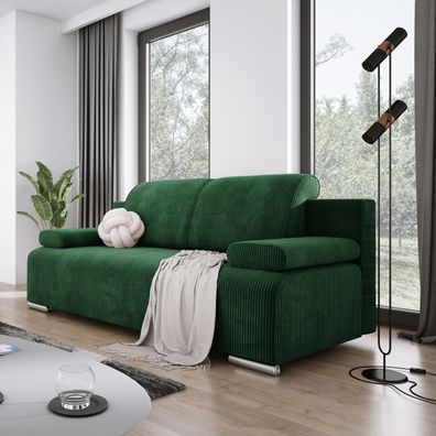Moderne Sofa mit Schlaffunktion BONA, Cord Sofa, Polstersofa, Couch - Grün PS14