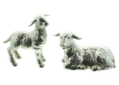 Deko-Figuren "Lamm & Schaf", 2er Set Silber glänzend, Tierfigur