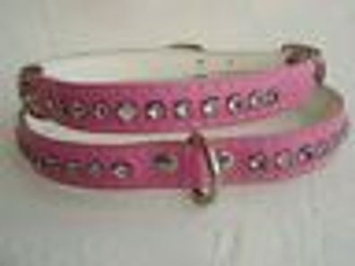 Hundehalsband - Halsband, Halsumfang 20-24 cm, LEDER + Strass + PINK /18.01/