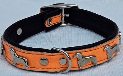 DACKEL Hundehalsband, Lack LEDER, Halsumfang 28-31 cm, Orange NEU
