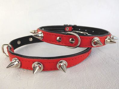 HUNDE Halsband - Halsumfang 25-30cm; Leder + Stacheln * für kleine Hunde * ROT*