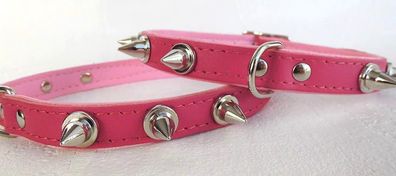 HUNDE Halsband - Halsumfang 29-36cm; Leder + Stacheln * für kleine Hunde * ROSA*