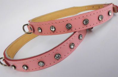 Hundehalsband - Halsband, Halsumfang 35-41cm, Leder + Kristallen + Rosa