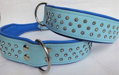 Halsband - Hundehalsband, Halsumfang 50-60cm/50mm, LEDER + Kristallen, Neu