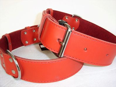 Halsband - Hundehalsband, Halsumfang 59-75cm/50mm, LEDER + Rot NEU -2