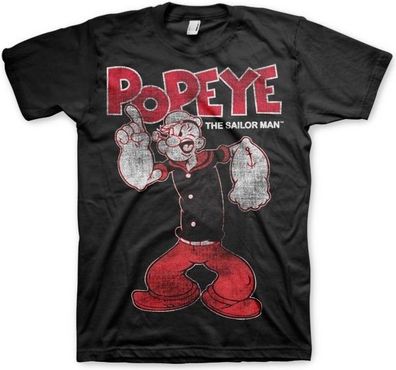 Popeye Distressed Sailor Man T-Shirt Black