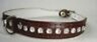 Hundehalsband - Halsband, Halsumfang 30-38cm, Echt LEDER + Strass; BRAUN;