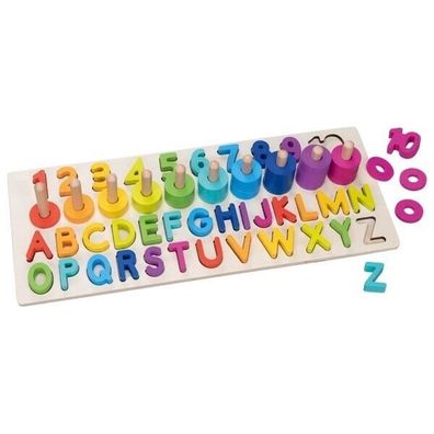 Goki Alphanumerisches Puzzle Holzpuzzle 91 Teile Zahlen + Buchstaben z. Einlegen
