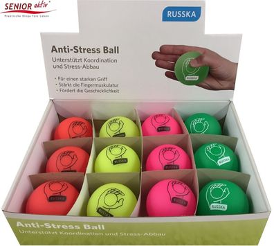 Russka Antistress Ball 12er Display Stressbälle in 4 Farben Knetball Wutball