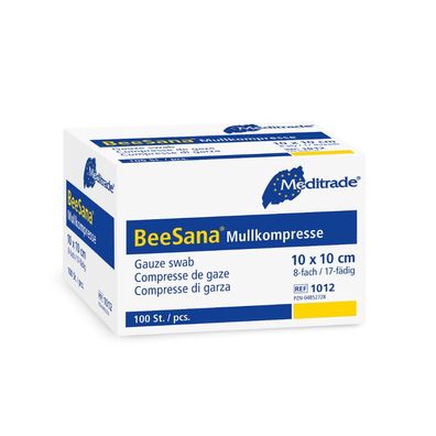 BeeSana® Mullkompresse, ohne RöKo, unsteril, 8-fach, 10 x 10 cm - B01MY2PDX0 | Packun