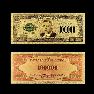 100000 Dollar von 1934 - 24 K vergoldeter USA Schein (GF1/24/14)