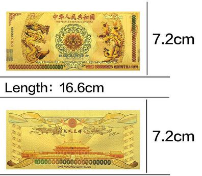 Banknote/ China/100 Quintillion/ Souvenier Dollar/ vergoldet/(GF1/24/25)