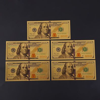 5 Stück Souvenier 100 Dollar - 24 K vergoldeter USA Schein(GF1/24/30)