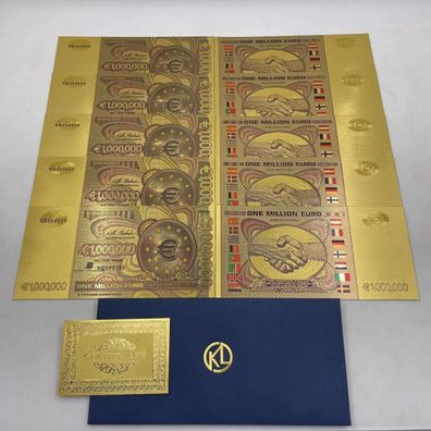 5 Stück 1 Million Euro Banknoten Souvenier Gold Plated(GF1/24/31)