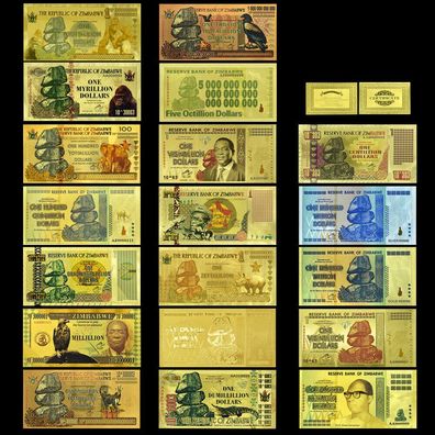 19pcs/ set Zimbabwe / Simbabwe Goldene Banknoten Mit Zertifikat Sammlung(GF1/24/34)