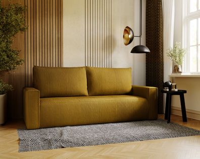 Sofa 3-Sitzer Cortina Cordstoff, Schlafsofa, Wohnzimmer sofa mit Kissen - Gelb PS42