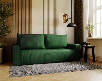 Sofa mit Schlaffunktion und Bettkasten Cortina, Polstersofa, Couch, Cord - Grün PS14