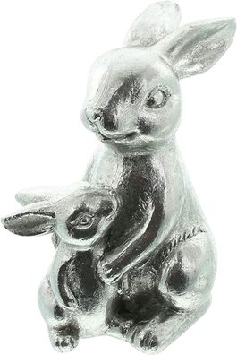Deko-Fgur "Hasenmutter mit Kind" in Silber, Oster-Deko, Hasenfigur