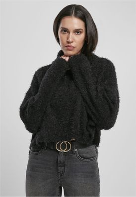 Urban Classics Damen Pullover Ladies Oversized Turtleneck Feather Sweater Black