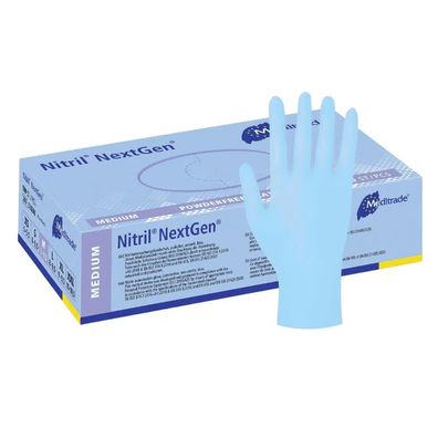 Meditrade Nitril Handschuhe NextGen® EN 455, puderfrei, blau, M, Blau | Packung (100