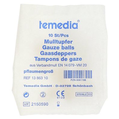 Temedia® Schlinggazetupfer, pflaume, 10 Stück ballform steril | Packung (10 Stück)