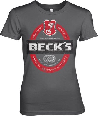 Beck's Beer Washed Label Logo Girly Tee Damen T-Shirt Dark-Grey