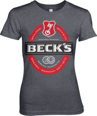 Beck's Label Logo Girly Tee Damen T-Shirt Dark-Heather