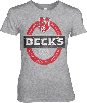 Beck's Beer Washed Label Logo Girly Tee Damen T-Shirt Heather-Grey