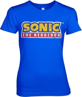 Sonic The Hedgehog Cracked Logo Girly Tee Damen T-Shirt Blue