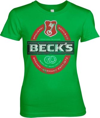 Beck's Beer Washed Label Logo Girly Tee Damen T-Shirt Green