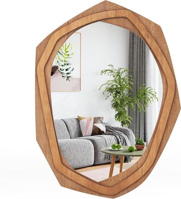 unregelmäßiger Wandspiegel, asymmetrischer Spiegel mit Holzrahmen, HD-Reflexion