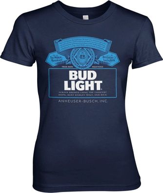 Budweiser Bud Light Label Logo Girly Tee Damen T-Shirt Navy