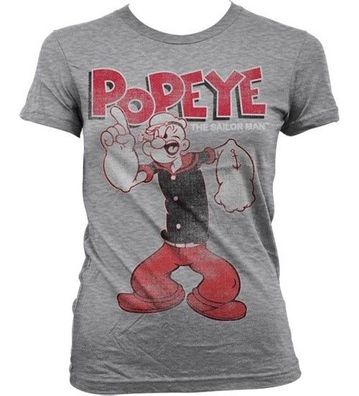 Popeye Distressed Sailor Man Girly T-Shirt Damen Heather-Grey