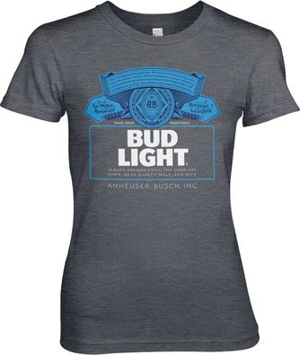 Budweiser Bud Light Label Logo Girly Tee Damen T-Shirt Dark-Heather