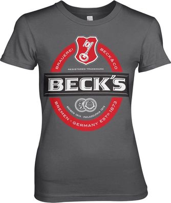 Beck's Label Logo Girly Tee Damen T-Shirt Dark-Grey