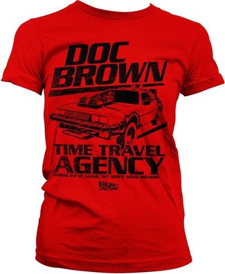 Back to the Future Doc Brown Time Travel Agency Girly Tee Damen T-Shirt Red