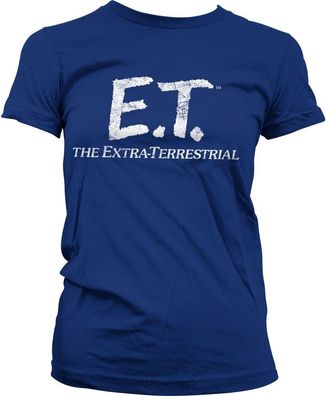 E.T. Extra-Terrestrial Distressed Logo Girly Tee Damen T-Shirt Navy