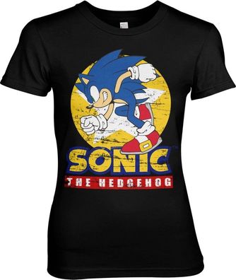 Fast Sonic The Hedgehog Girly Tee Damen T-Shirt Black