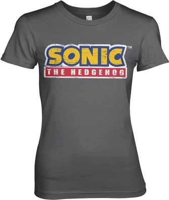 Sonic The Hedgehog Cracked Logo Girly Tee Damen T-Shirt Dark-Grey