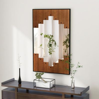 Rechteckiger Spiegel mit Holzrahmen, 60 x 95 cm, rustikaler Wandspiegel