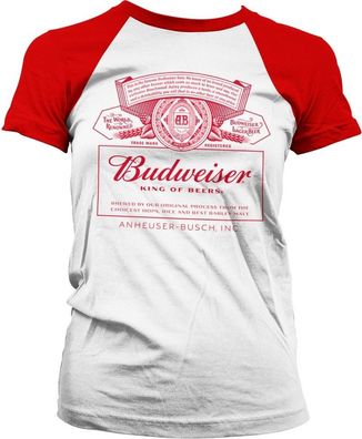 Budweiser Red Logo Girly Baseball Tee Damen T-Shirt White-Red