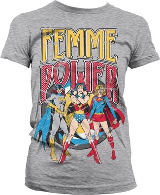 DC Comics Femme Power Girly Tee Damen T-Shirt Heather-Grey
