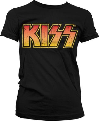 Kiss Distressed Logotype Girly Tee Damen T-Shirt Black