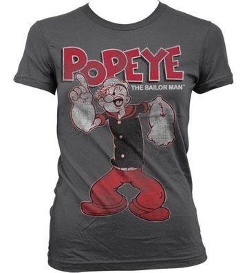 Popeye Distressed Sailor Man Girly T-Shirt Damen Dark-Grey