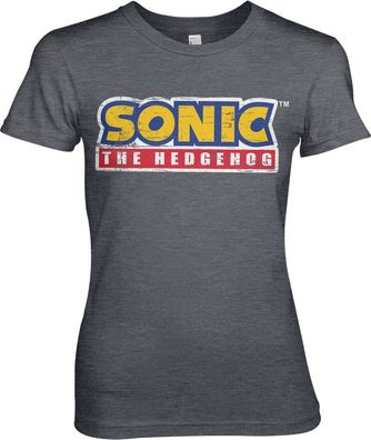 Sonic The Hedgehog Cracked Logo Girly Tee Damen T-Shirt Dark-Heather