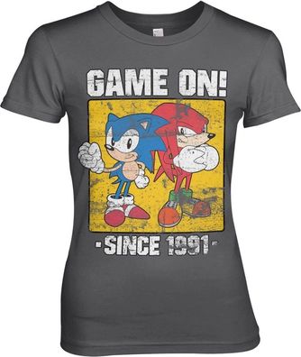 Sonic The Hedgehog Sonic Game On Since 1991 Girly Tee Damen T-Shirt Dark-Grey