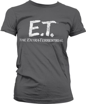 E.T. Extra-Terrestrial Distressed Logo Girly Tee Damen T-Shirt Dark-Grey